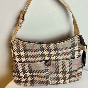 Spartina 449 Cream and Black Shoulder Bag with Plaid Pattern